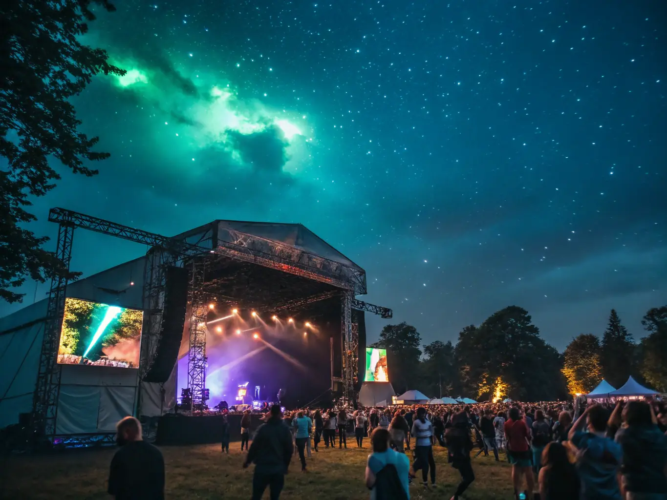 A dynamic image of a live music performance at an ARAGONNE-sponsored event, capturing the energy and excitement of showcasing emerging talents and promoting cultural experiences.