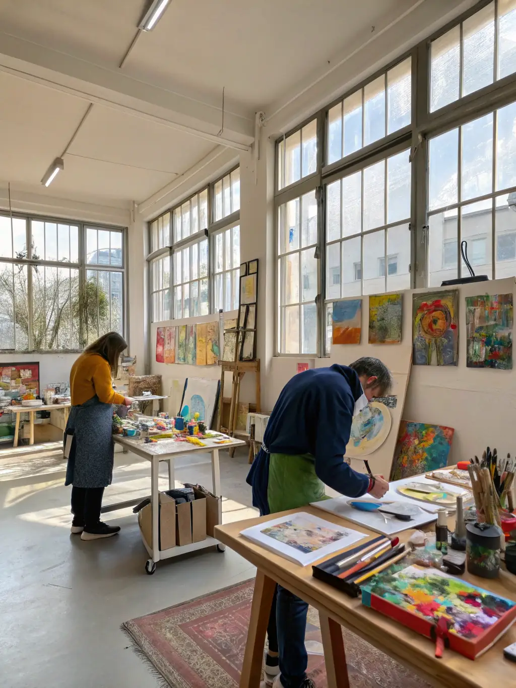 A behind-the-scenes image of artists collaborating on a project funded by ARAGONNE, highlighting the organization's role in fostering creativity.