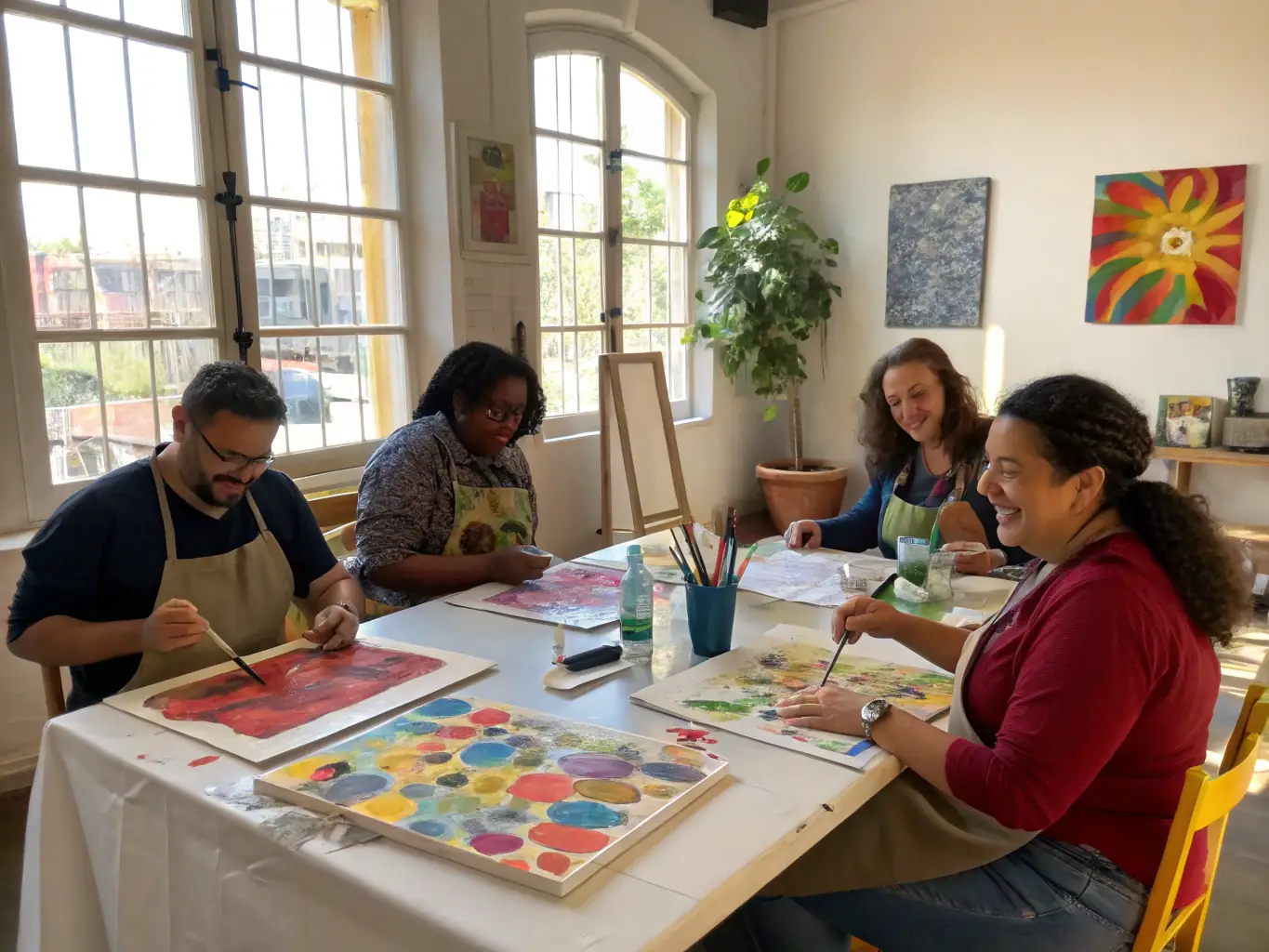 A workshop session where artists are learning new techniques and skills, reflecting ARAGONNE's focus on artist development and education.